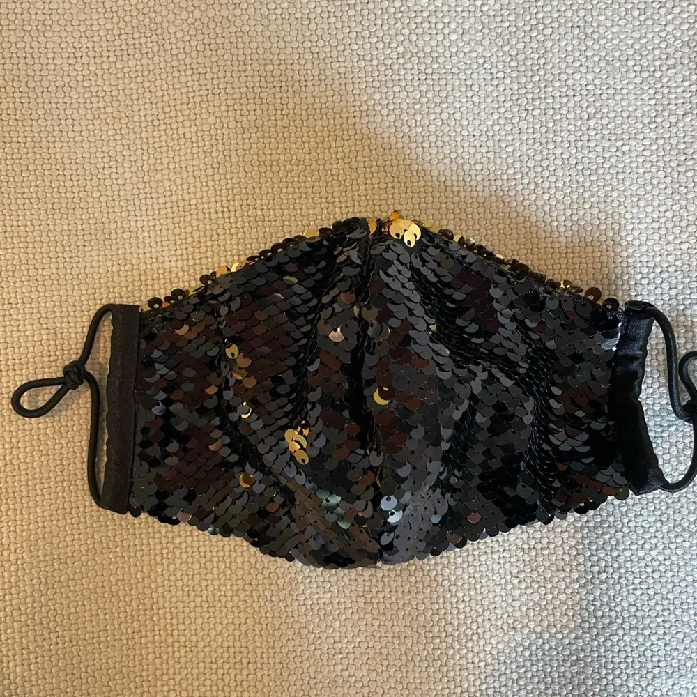 Eugenia Kim Black and Gold Sequin Face Mask